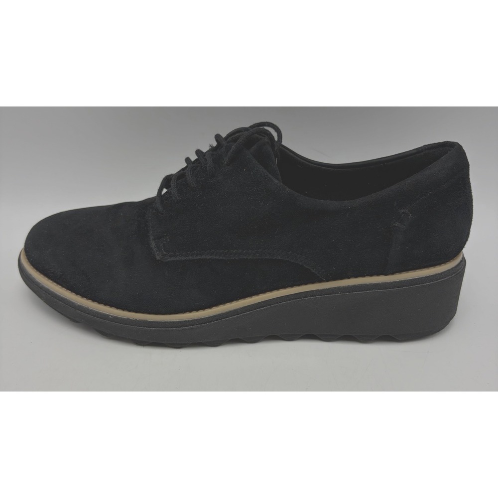 Clarks Oxford Loafer Women 7.5 M Black Suede Lace Up Collection Office Career